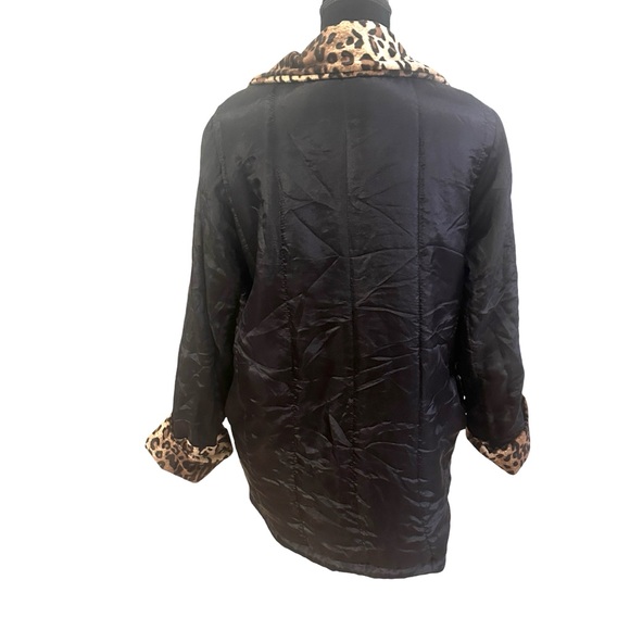 Vtg Haband Leopard Print Black Silk Pea Coat Size M 90's Mob Wife Glamour Wife - Picture 6 of 15